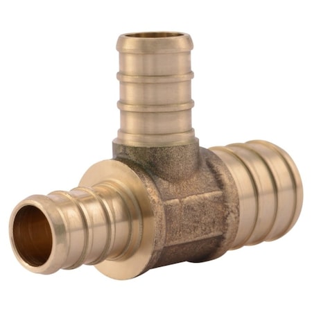 Sharkbite Reducing Pipe Tee, 3/4 x 1/2 x 1/2 in, Barb, Brass, 160 psi Pressure UC454LFA